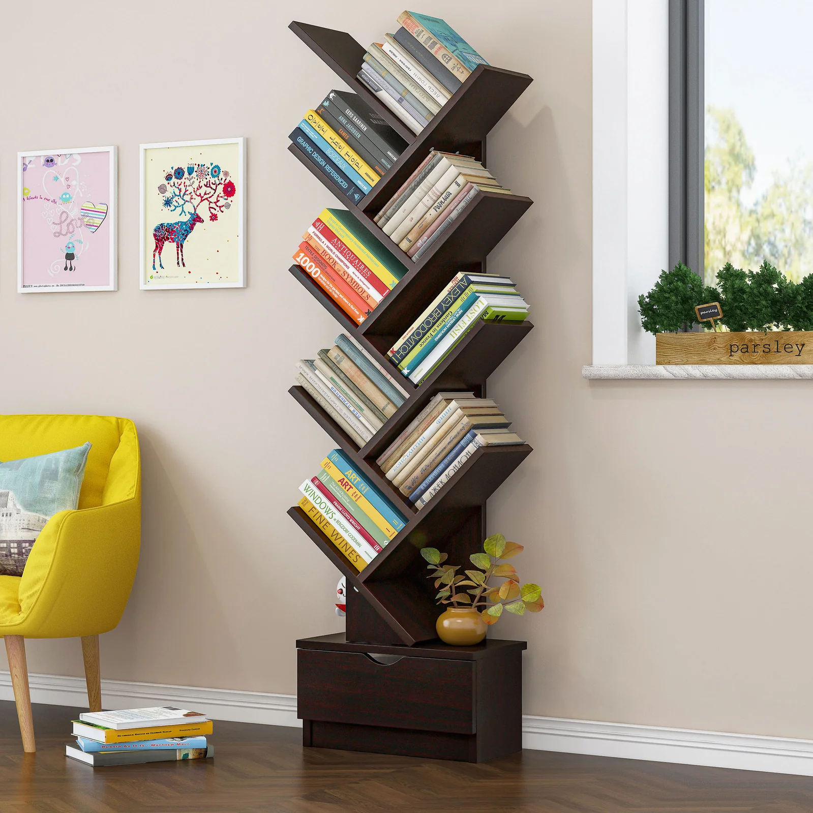 Resort 10 Shelving Bookshelf Display Cabinet Shelf Bookcase Organizer (Black Walnut) - Image 8