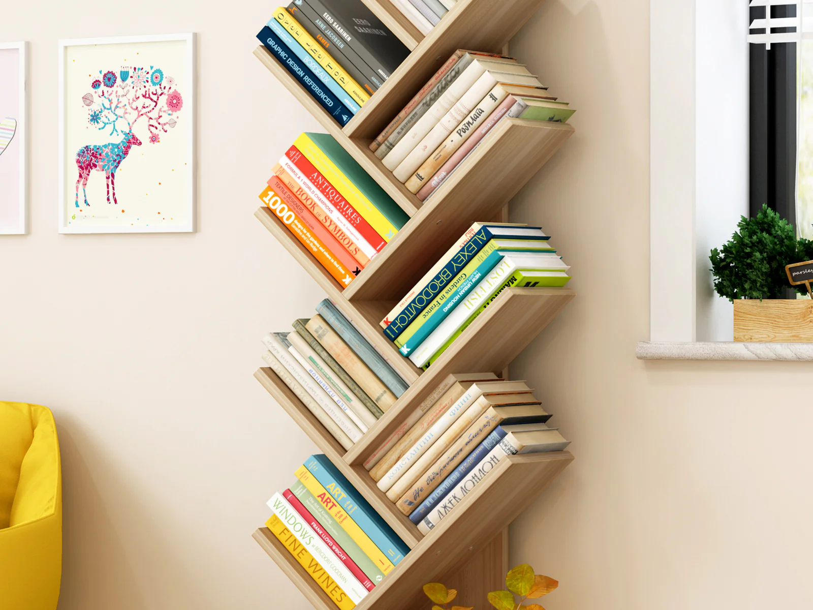 Resort Bookshelf Display Cabinet Shelf Bookcase Organizer (Oak) - Image 5