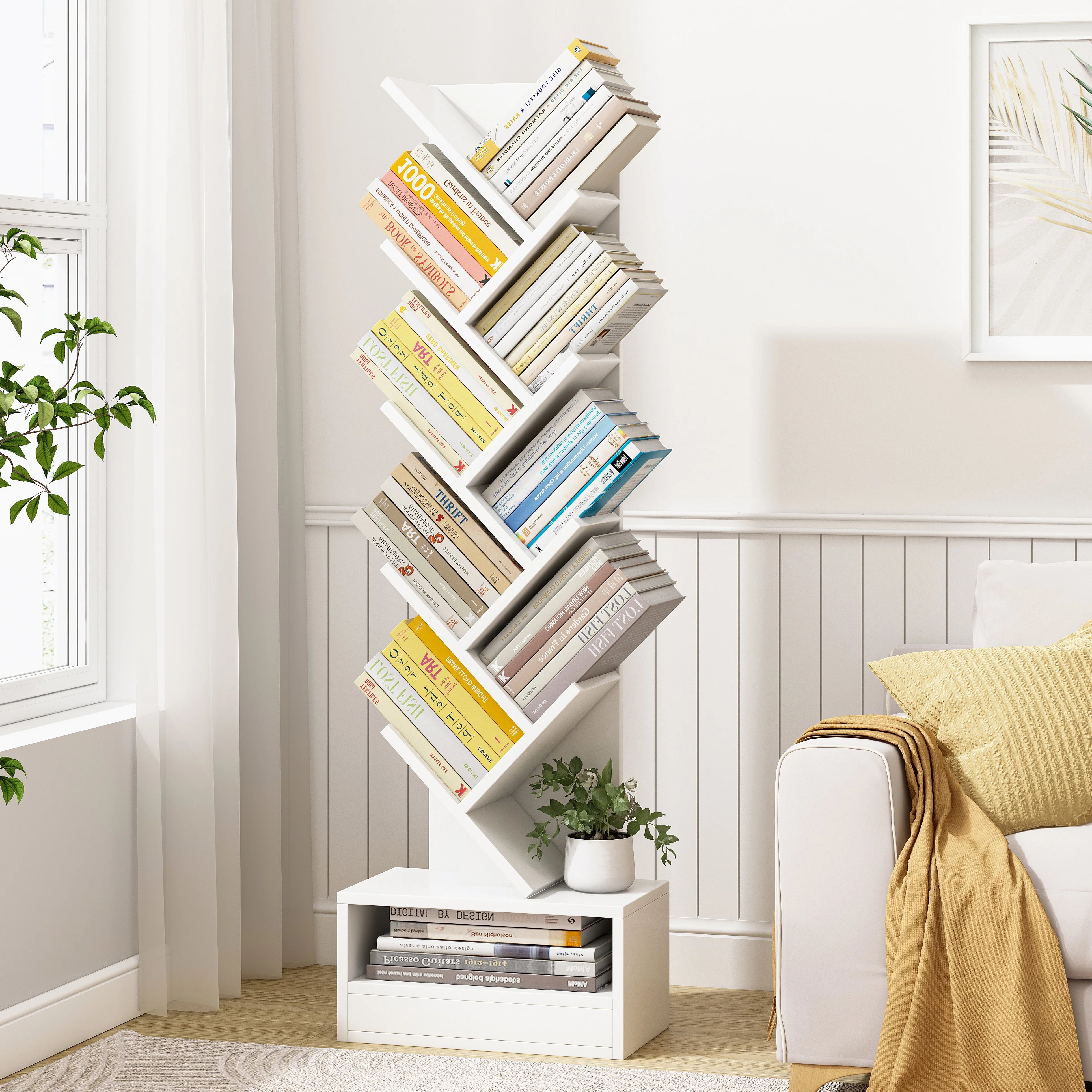 Resort Bookshelf Display Cabinet Shelf Bookcase Organizer (White) - Image 12