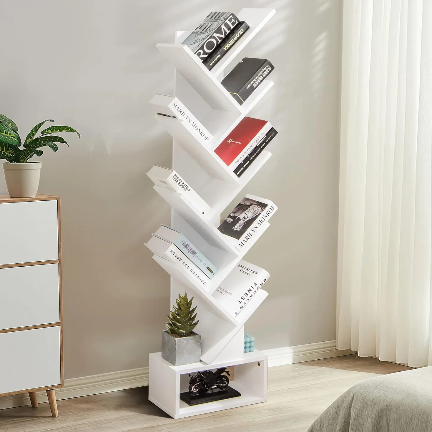 Resort Bookshelf Display Cabinet Shelf Bookcase Organizer (White) - Image 4