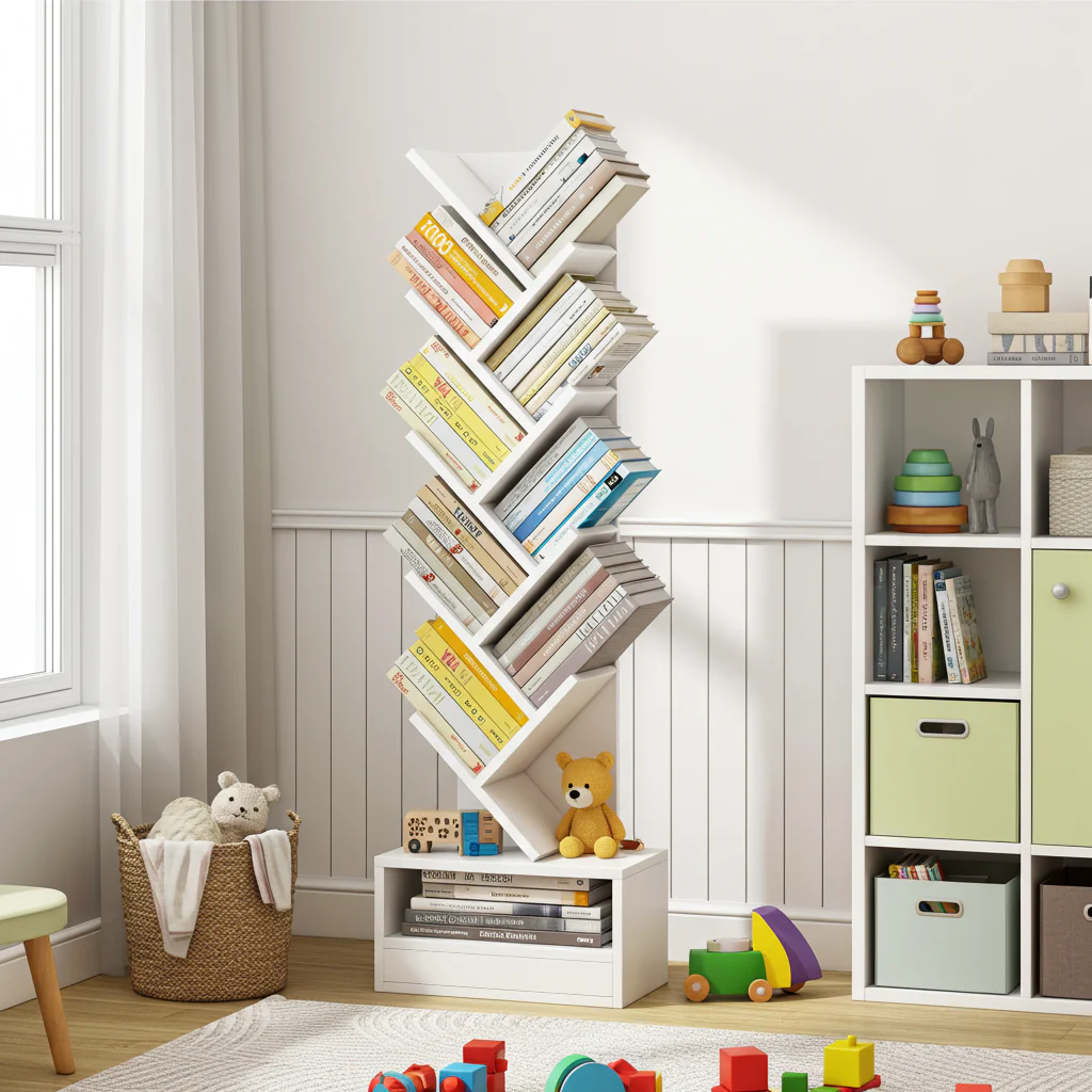 Resort Bookshelf Display Cabinet Shelf Bookcase Organizer (White) - Image 6