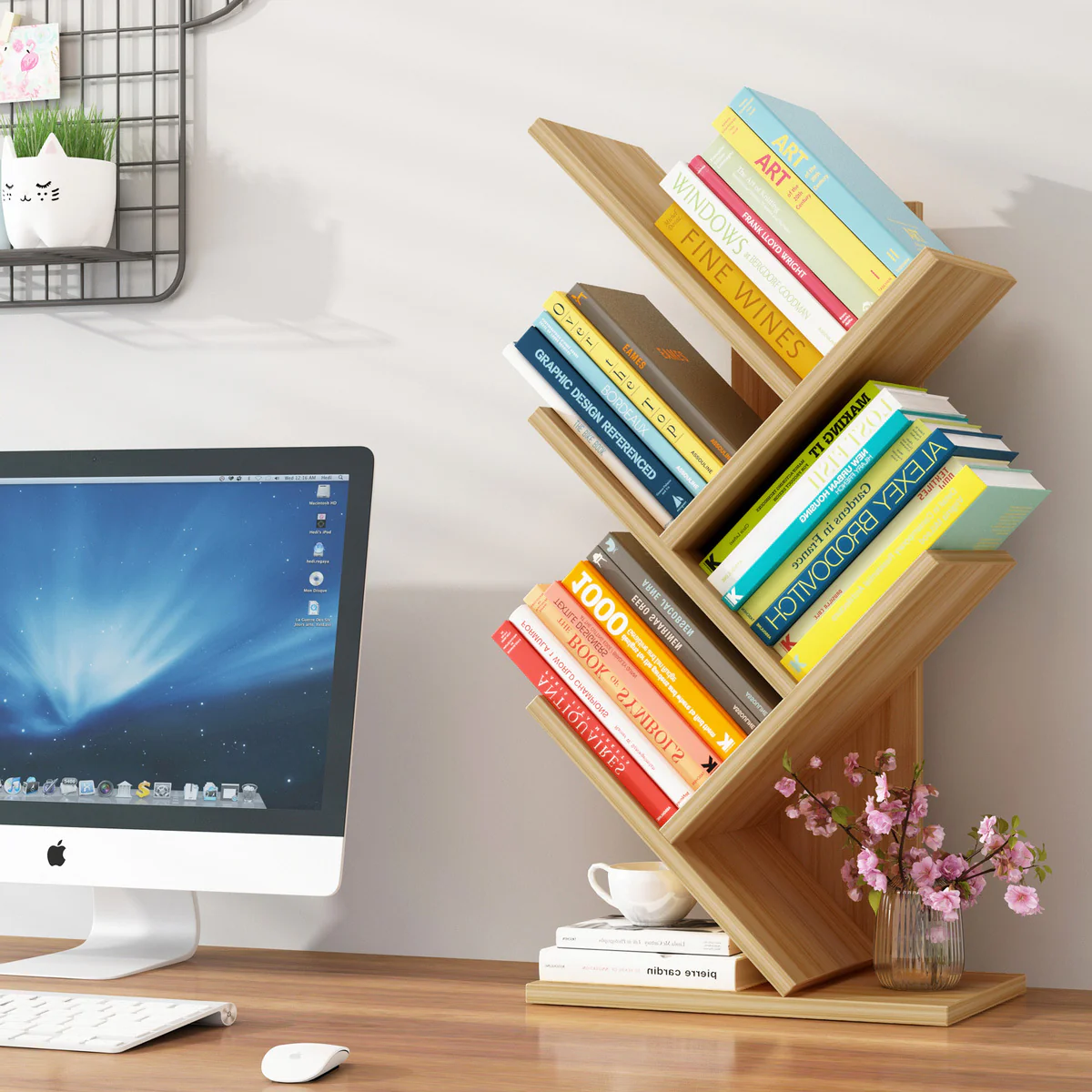 Resort 5 Shelving Bookshelf Display Cabinet Shelf Bookcase Desktop Organizer (Oak) - Image 12