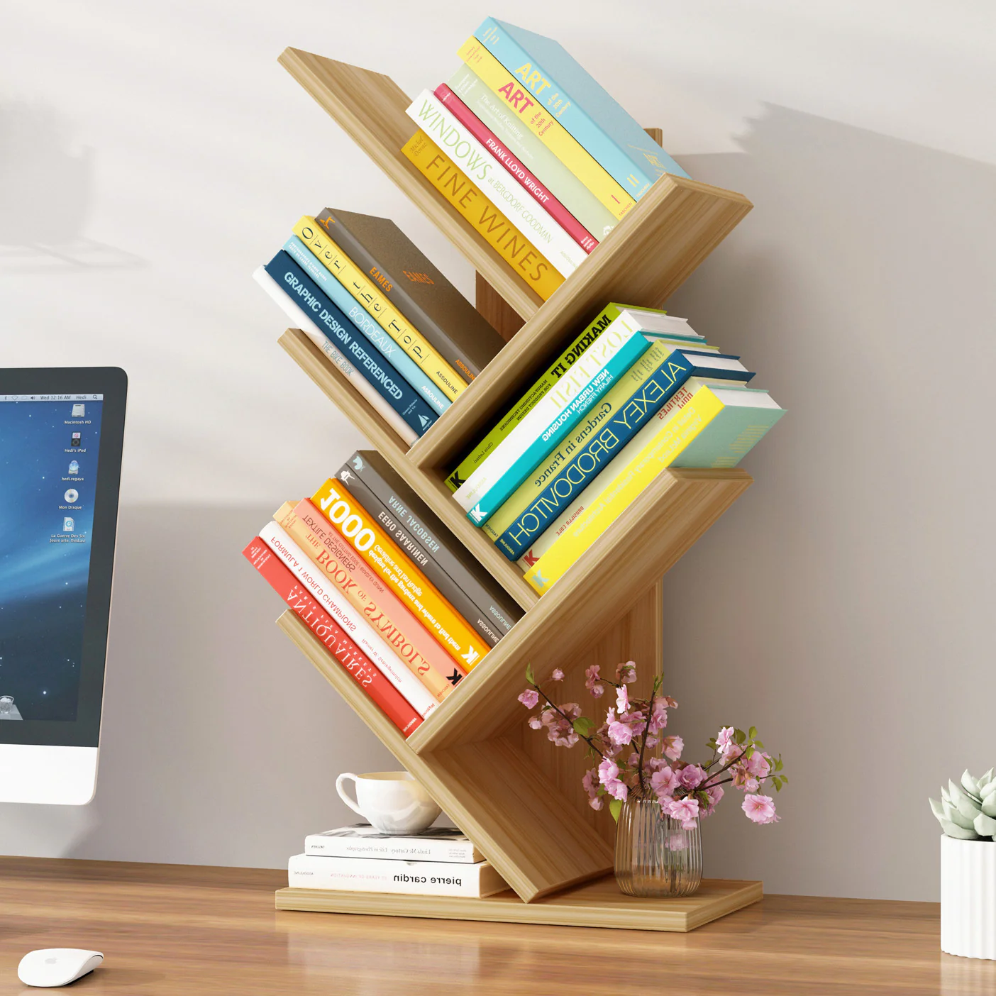 Resort 5 Shelving Bookshelf Display Cabinet Shelf Bookcase Desktop Organizer (Oak) - Image 13