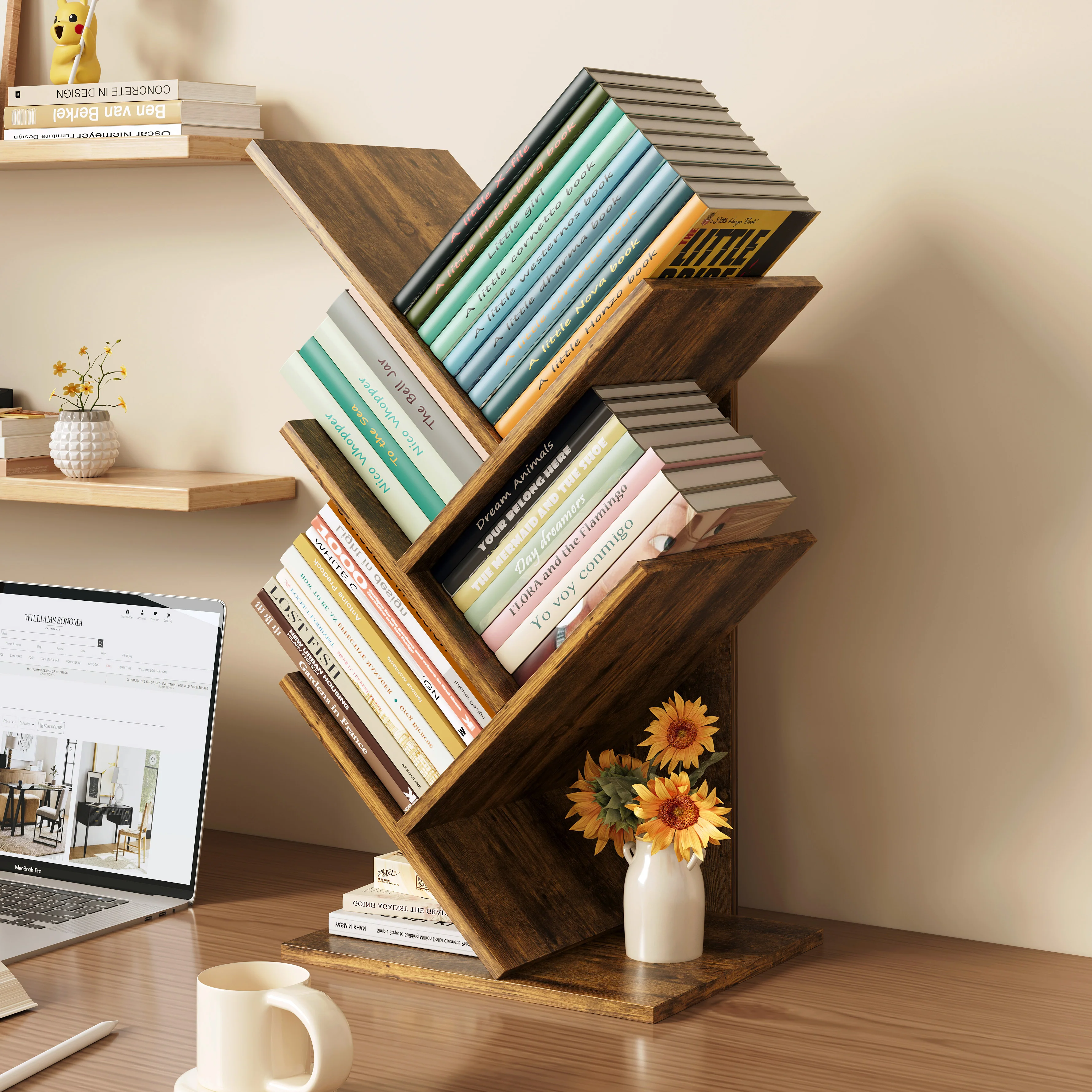 Resort 5 Shelving Rustic Bookshelf Display Cabinet Shelf Bookcase Desktop Organizer