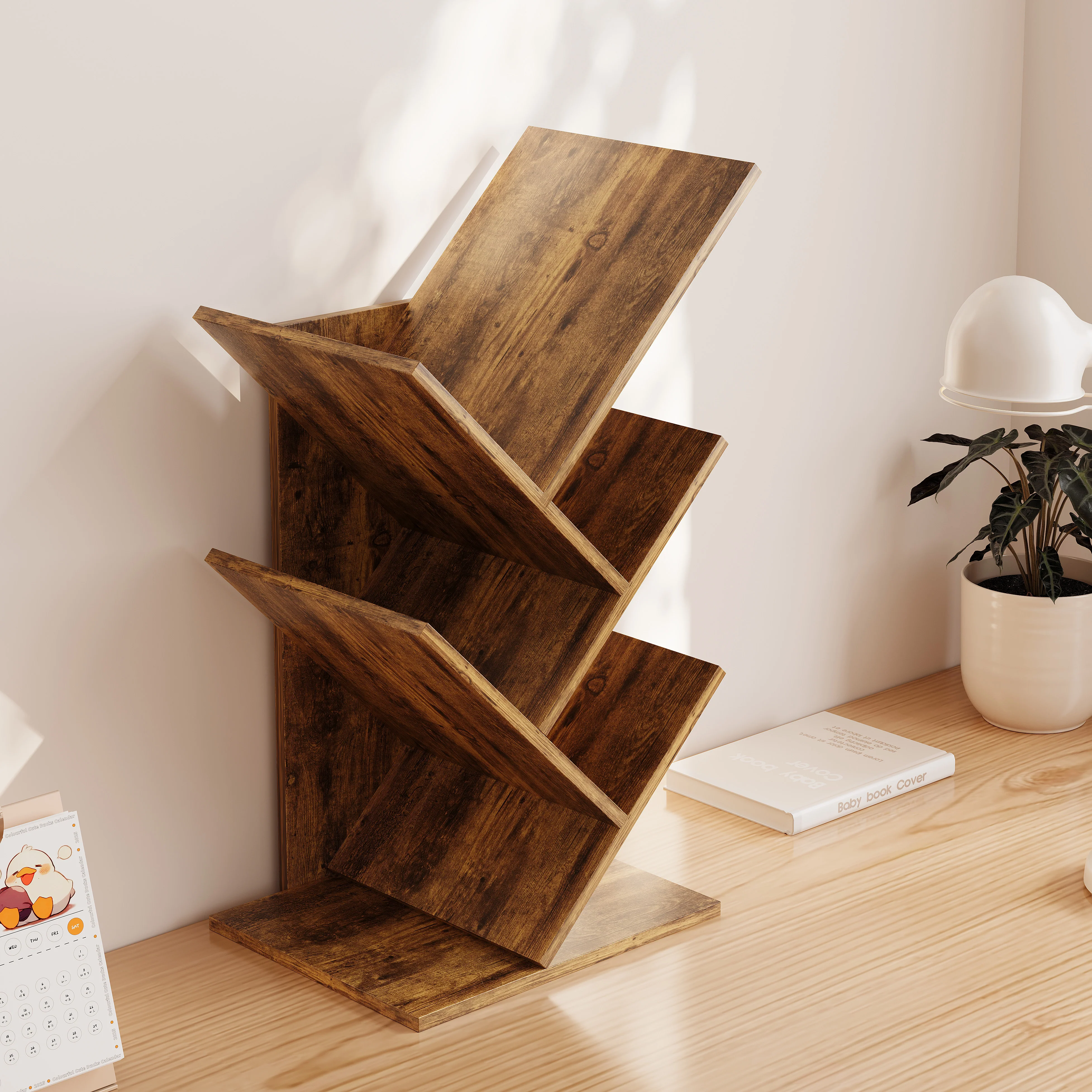 Resort 5 Shelving Rustic Bookshelf Display Cabinet Shelf Bookcase Desktop Organizer - Image 11