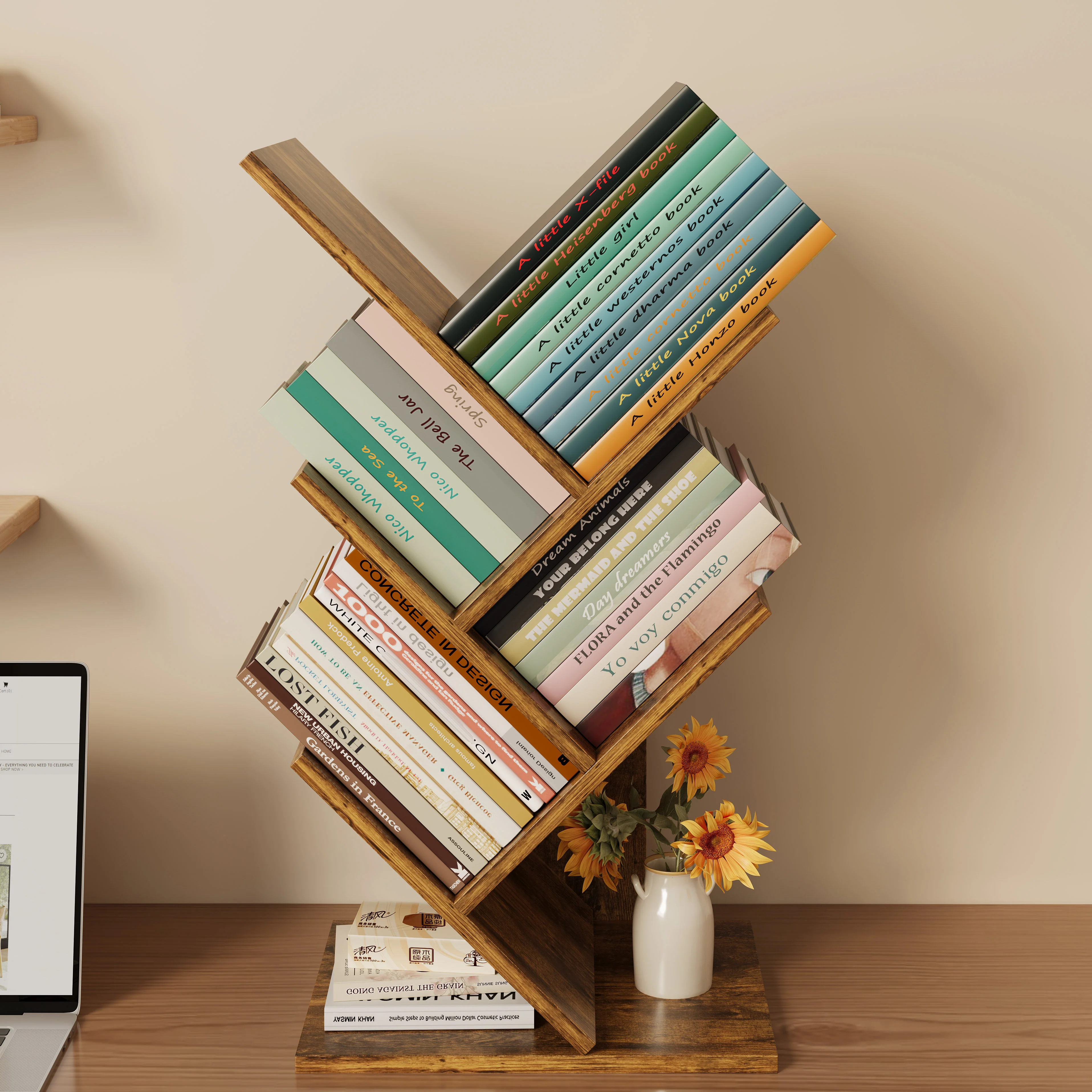 Resort 5 Shelving Rustic Bookshelf Display Cabinet Shelf Bookcase Desktop Organizer - Image 4