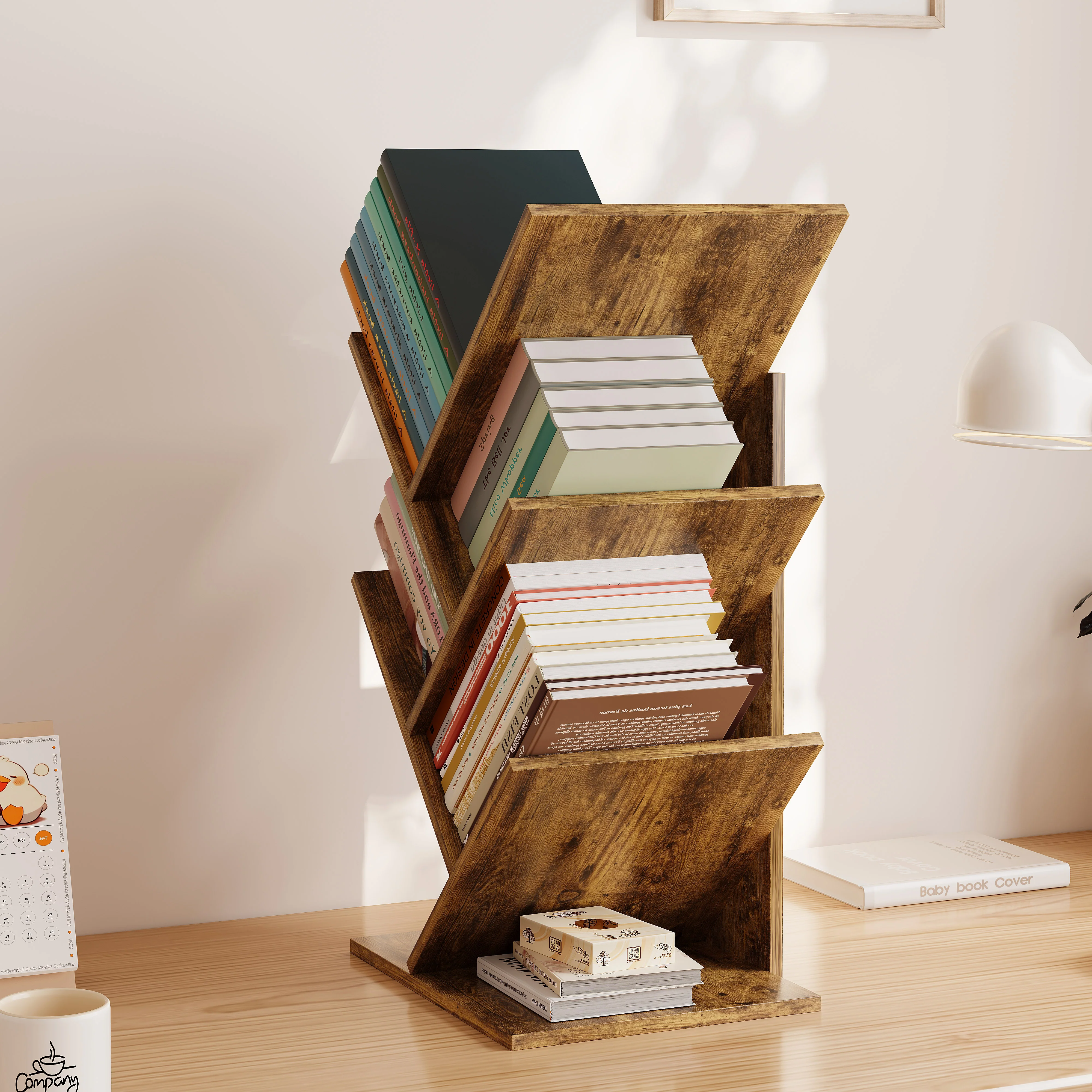 Resort 5 Shelving Rustic Bookshelf Display Cabinet Shelf Bookcase Desktop Organizer - Image 6