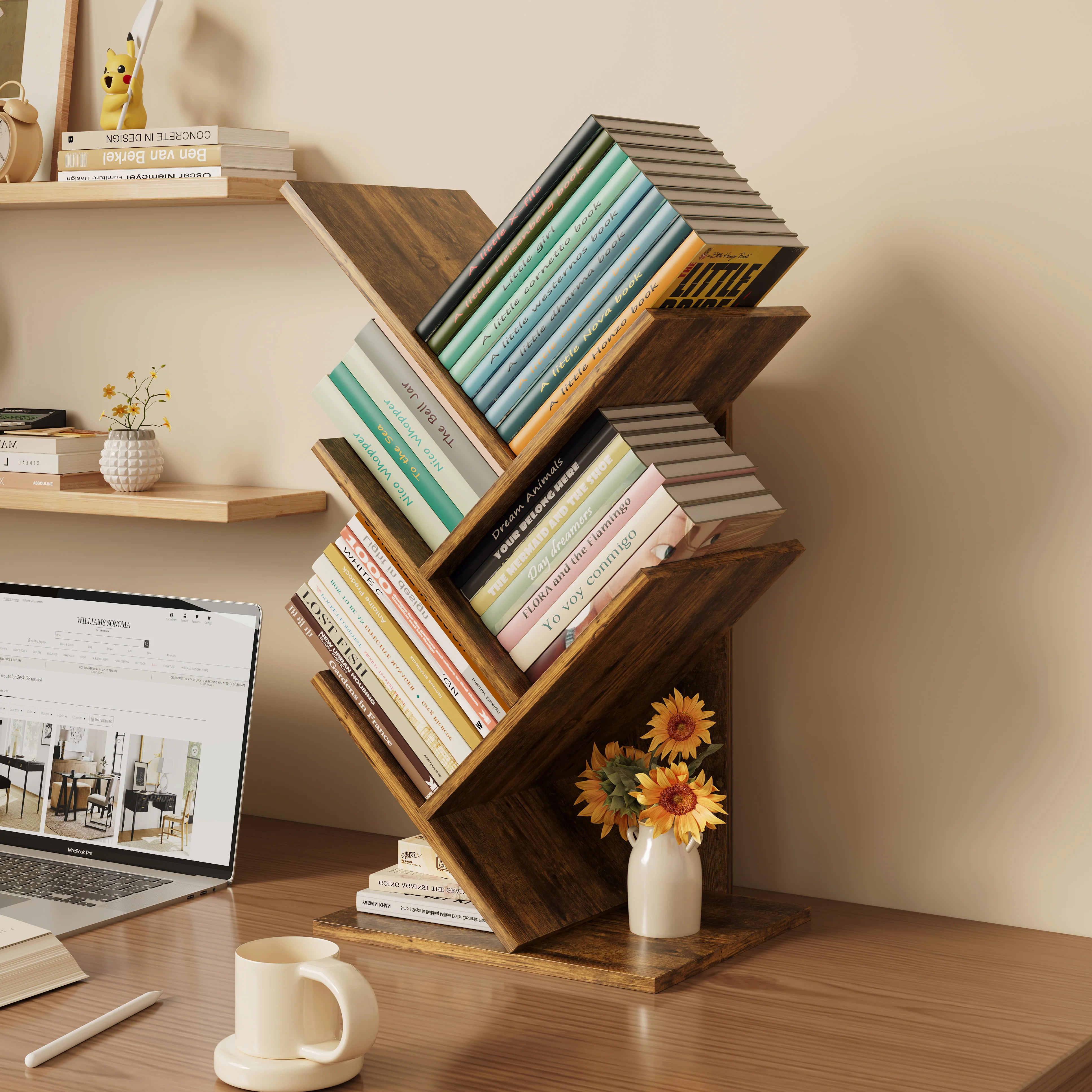 Resort 5 Shelving Rustic Bookshelf Display Cabinet Shelf Bookcase Desktop Organizer - Image 8