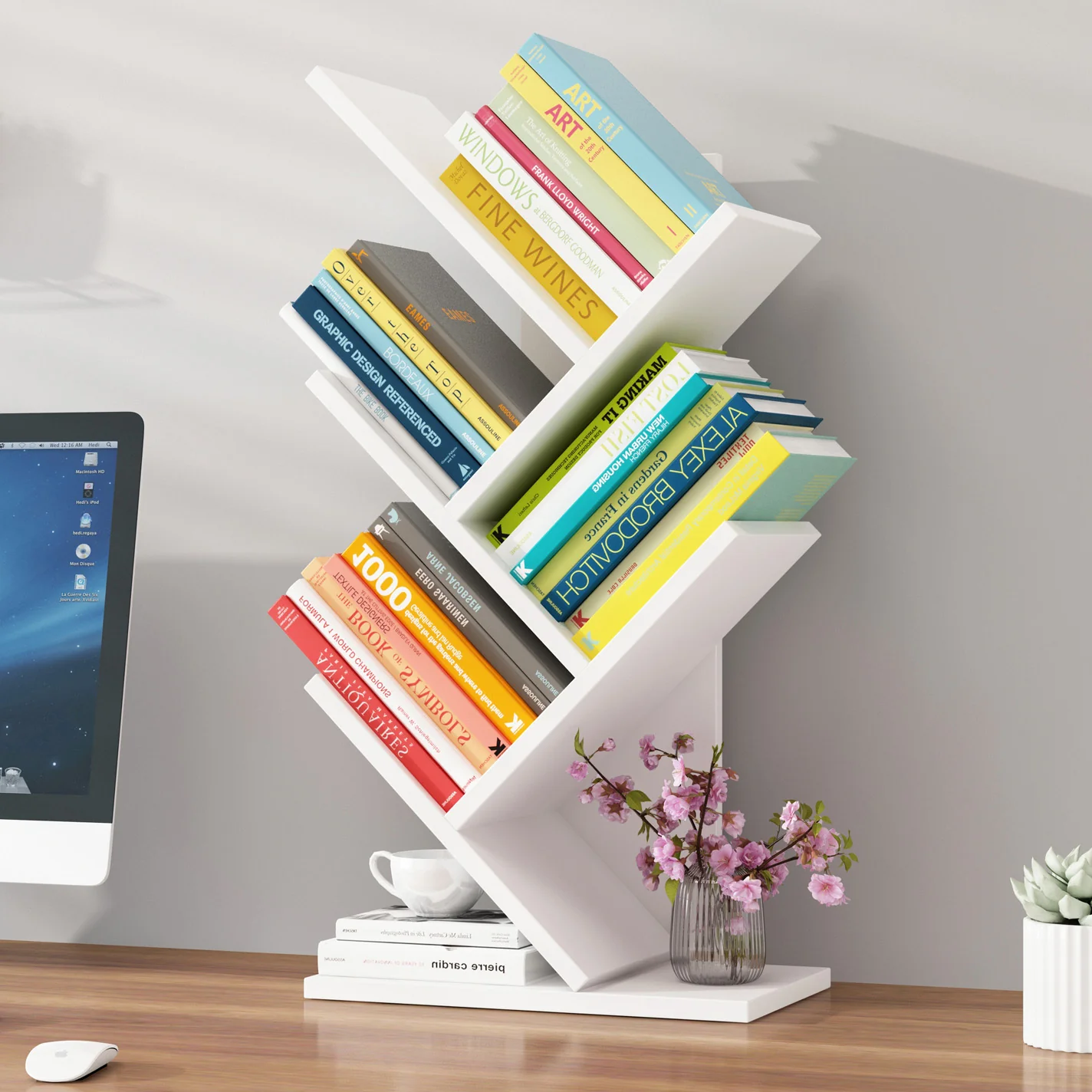 Resort 5 Shelving Bookshelf Display Cabinet Shelf Bookcase Desktop Organizer (White) - Image 2