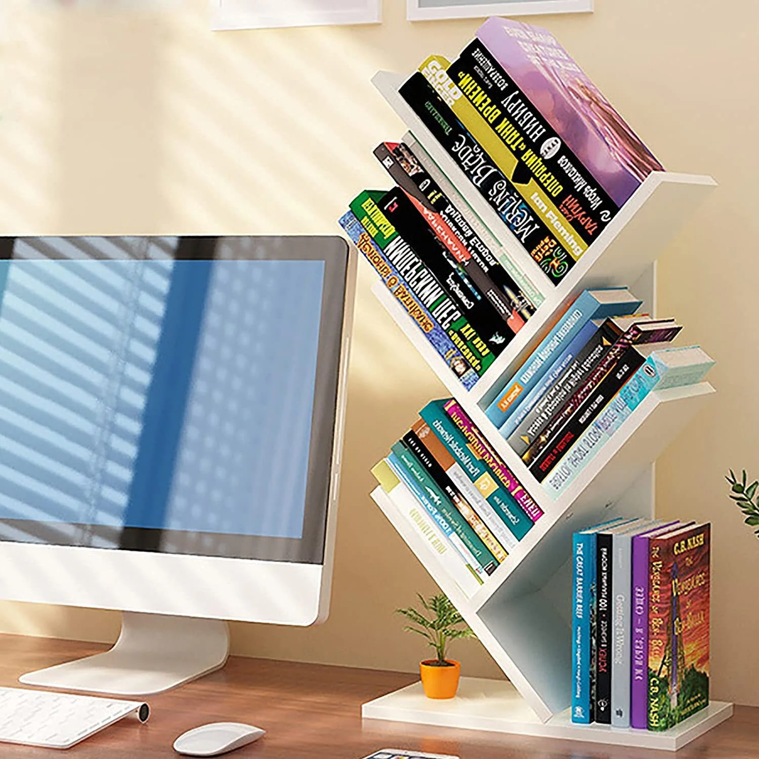 Resort 5 Shelving Bookshelf Display Cabinet Shelf Bookcase Desktop Organizer (White) - Image 5