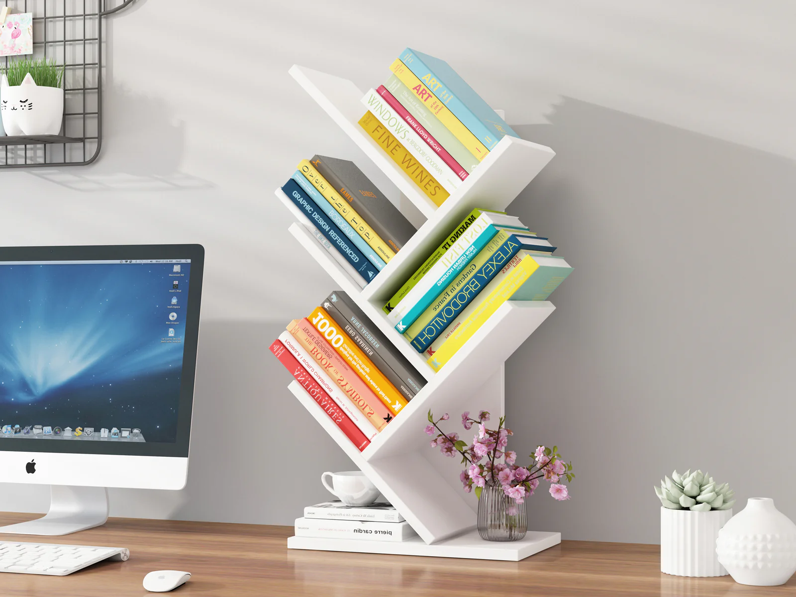 Resort 5 Shelving Bookshelf Display Cabinet Shelf Bookcase Desktop Organizer (White) - Image 8