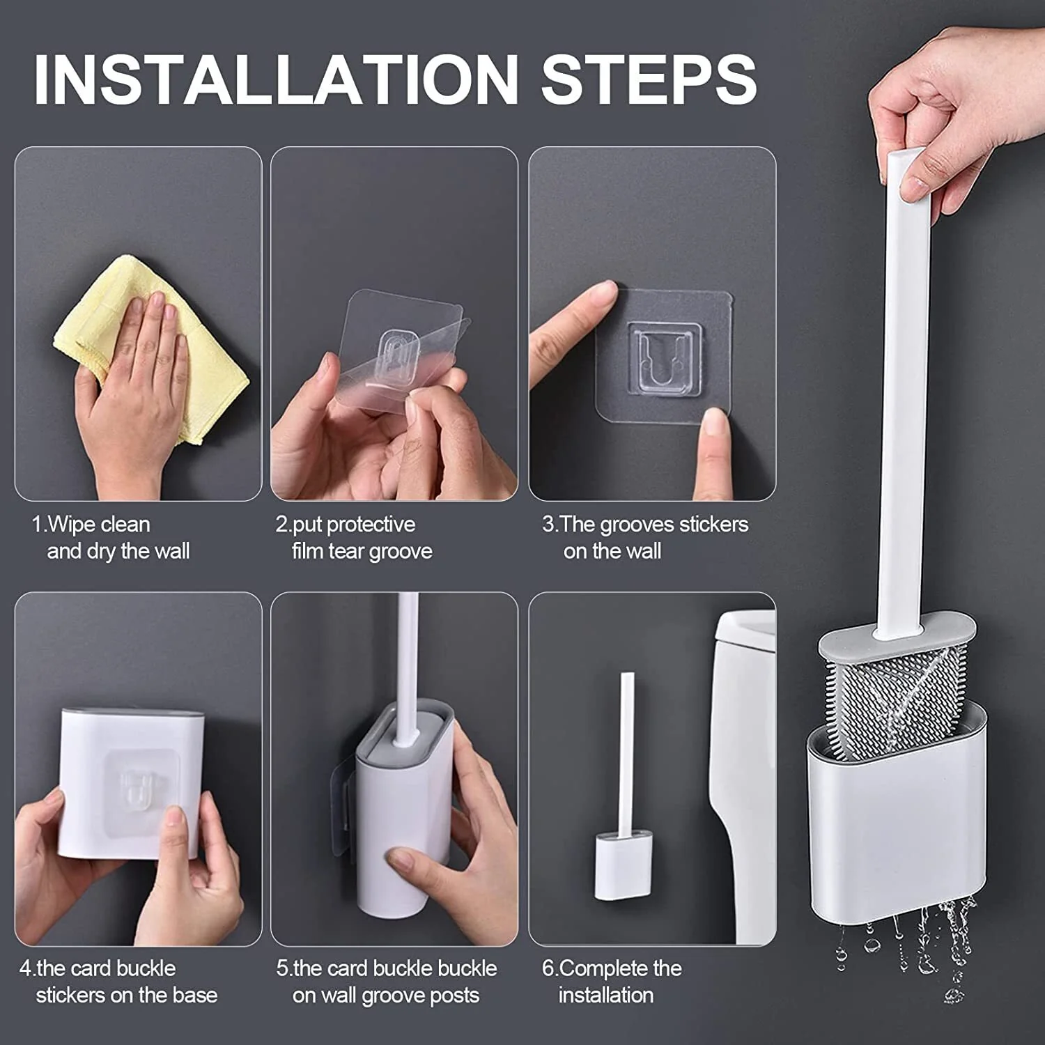 Revolutionary Wall Mounted Silicone Soft Flex Toilet Brush and Holder (White) - Image 17