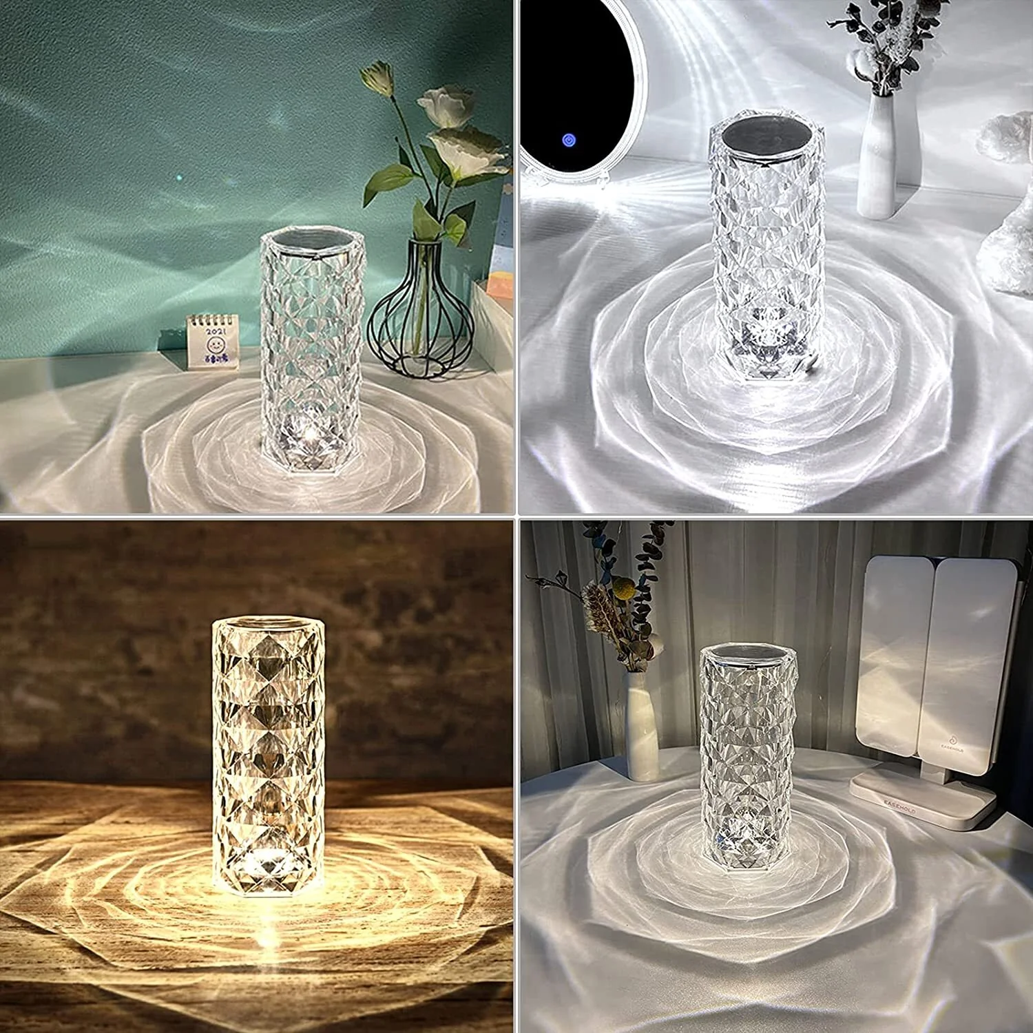 Rose Diamond Crystal LED Table Lamp Cordless Touch Sensor Night Light - Image 6