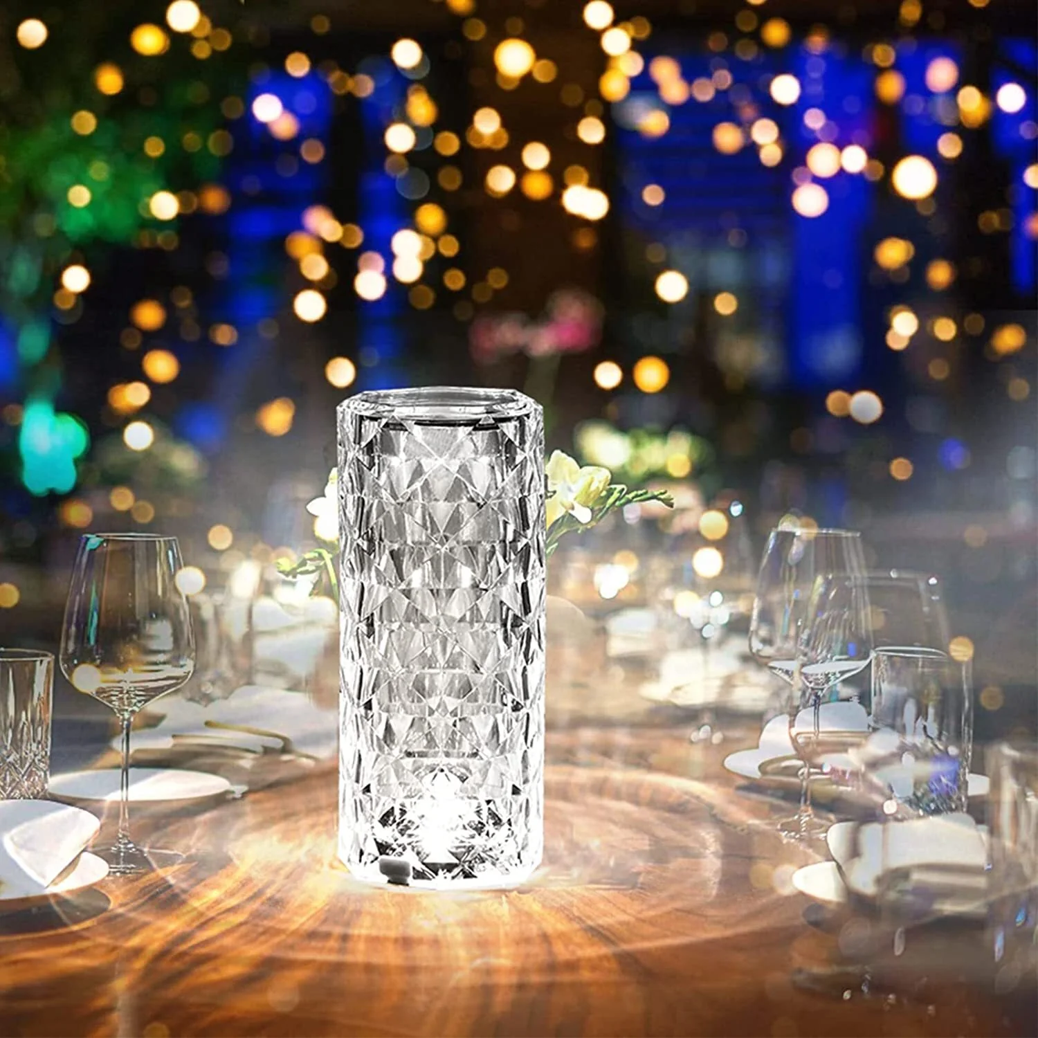Rose Diamond Crystal LED Table Lamp Cordless Touch Sensor Night Light - Image 8
