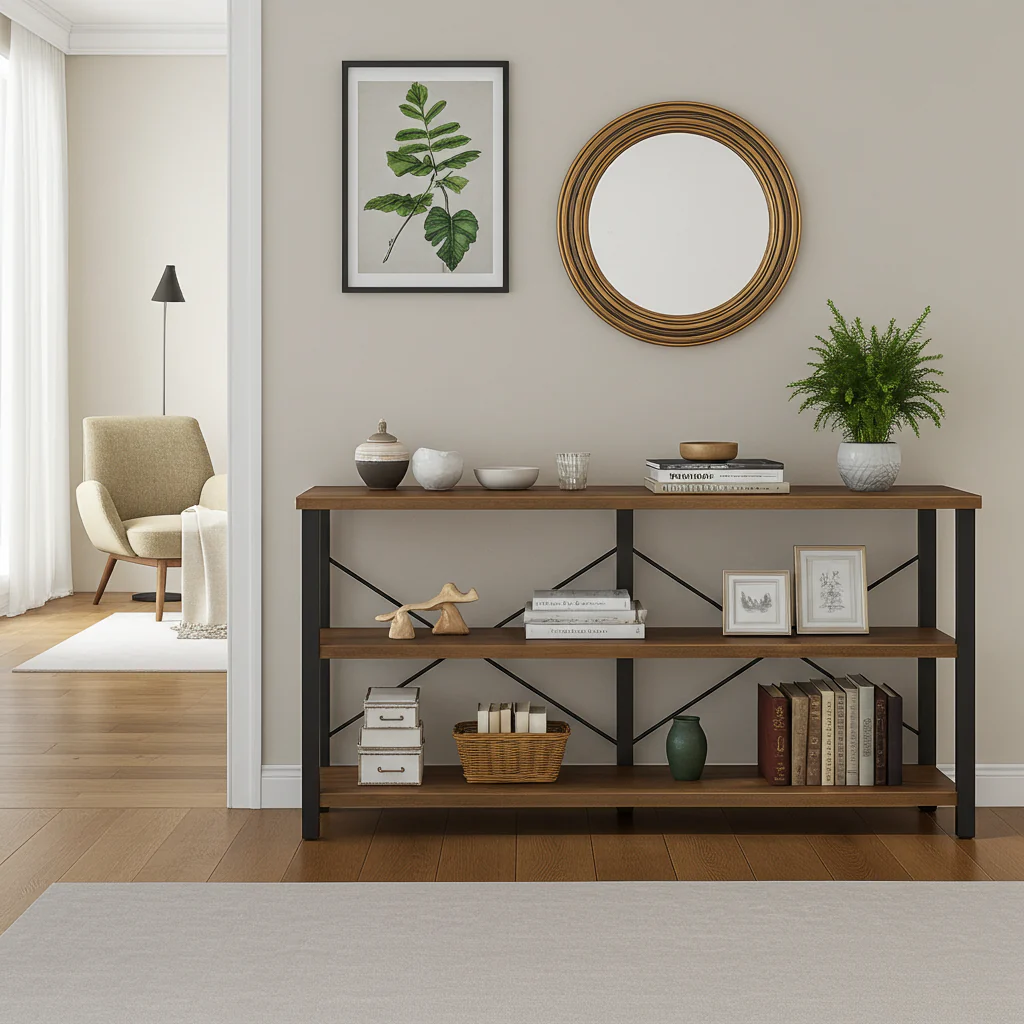 Serenity Rustic Industrial Console Table Bookcase TV Stand Storage Shelf Unit - Image 16