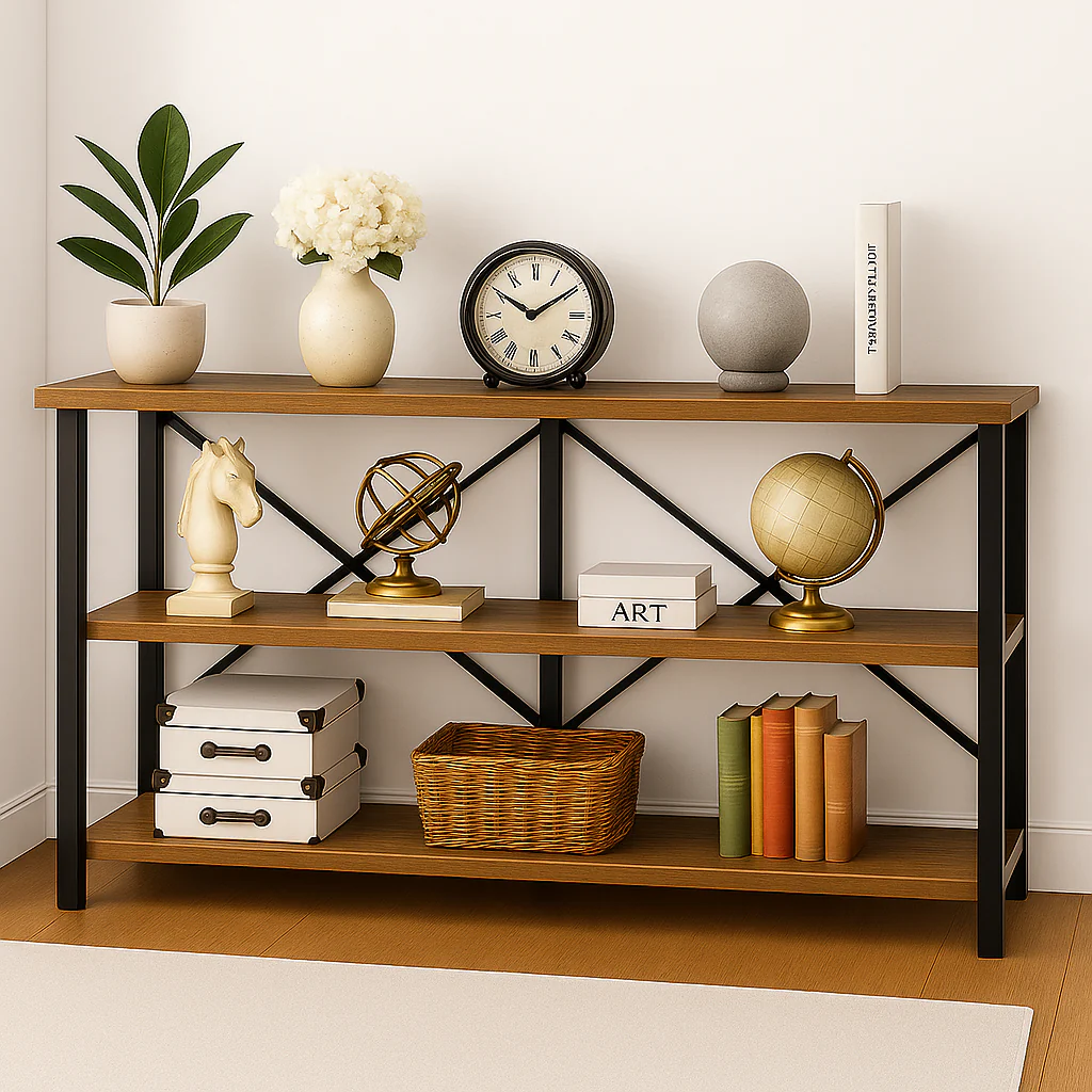 Serenity Rustic Industrial Console Table Bookcase TV Stand Storage Shelf Unit - Image 3