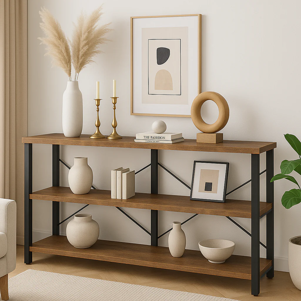 Serenity Rustic Industrial Console Table Bookcase TV Stand Storage Shelf Unit - Image 4