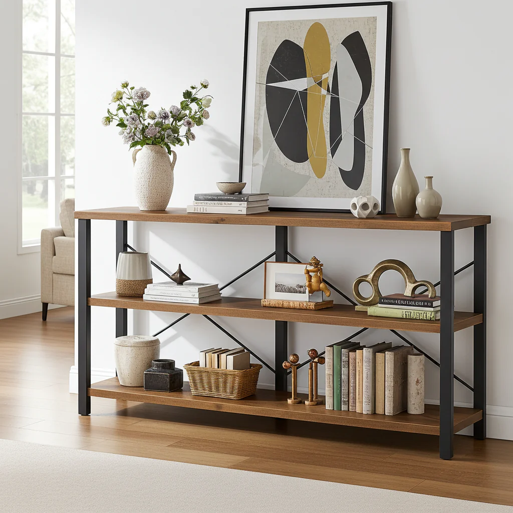 Serenity Rustic Industrial Console Table Bookcase TV Stand Storage Shelf Unit - Image 5