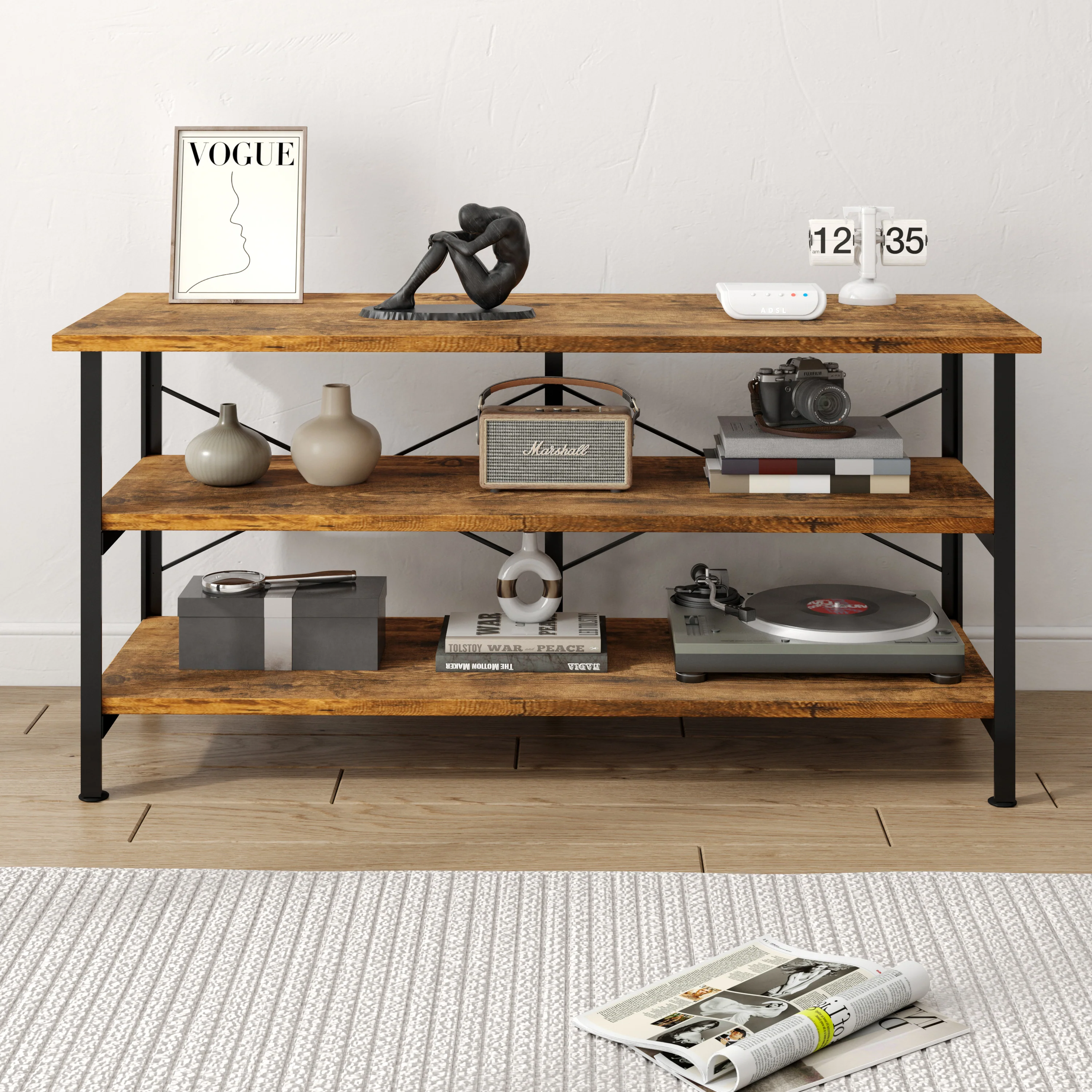 Serenity Rustic Industrial Console Table Bookcase TV Stand Storage Shelf Unit - Image 7