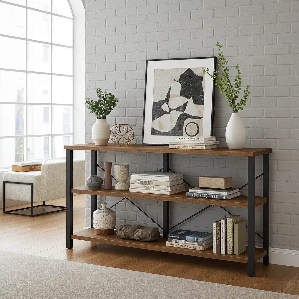 Serenity Rustic Industrial Console Table Bookcase TV Stand Storage Shelf Unit - Image 9