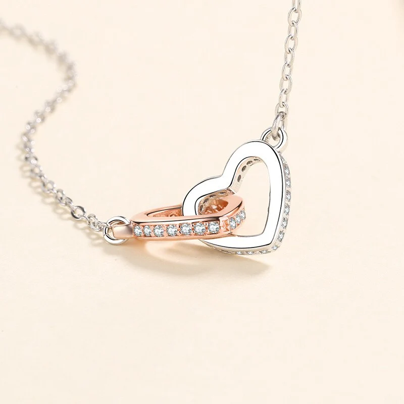 S925 Interlocking Hearts Sterling Silver Necklace - Image 7