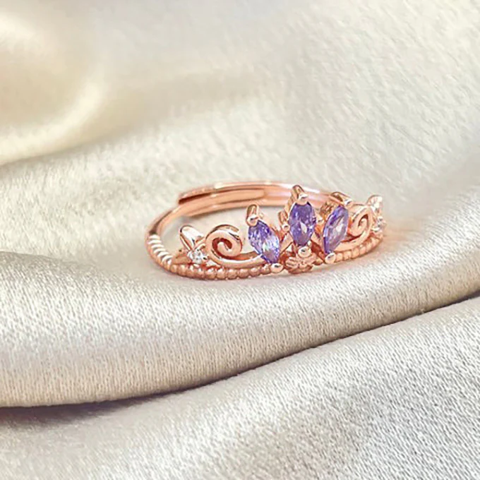 S925 Rose Gold-Plated Sterling Silver Princess Tiara Floral Ring with Adjustable Band - Image 2