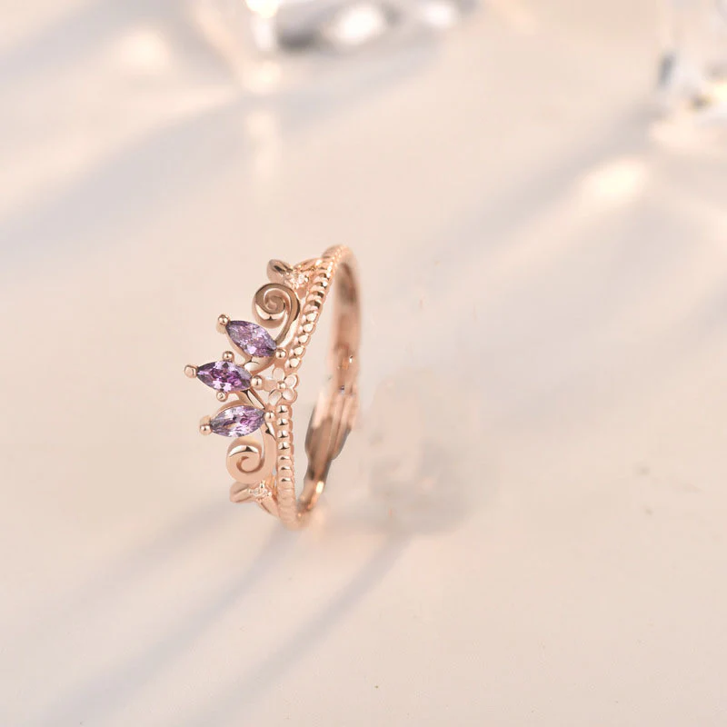 S925 Rose Gold-Plated Sterling Silver Princess Tiara Floral Ring with Adjustable Band - Image 3