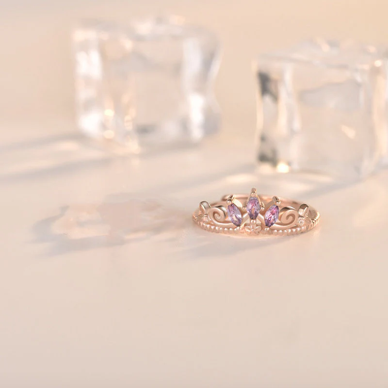 S925 Rose Gold-Plated Sterling Silver Princess Tiara Floral Ring with Adjustable Band - Image 5