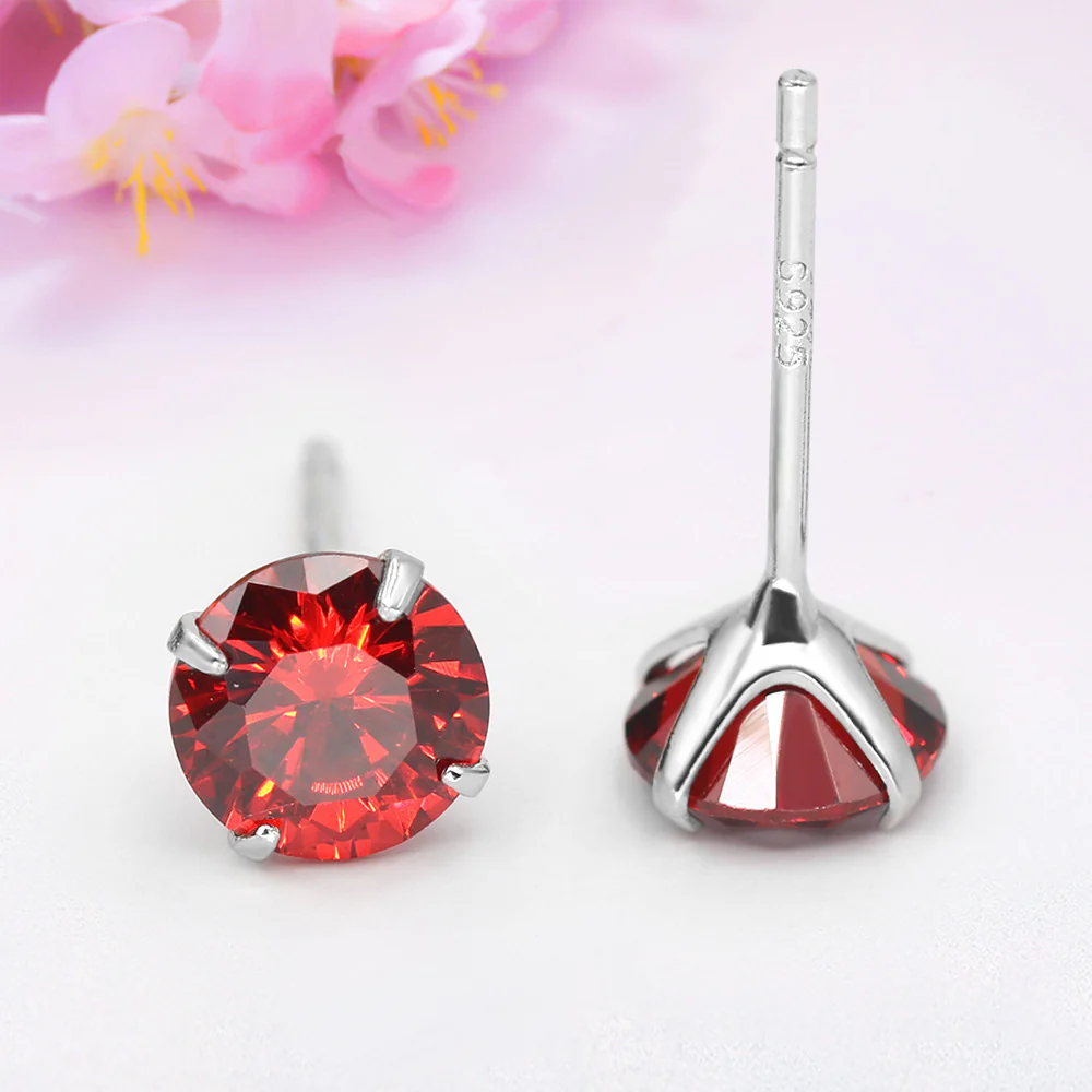 S925 Sterling Silver 2 Carats CZ Diamond Stud Earrings Ruby - Image 15