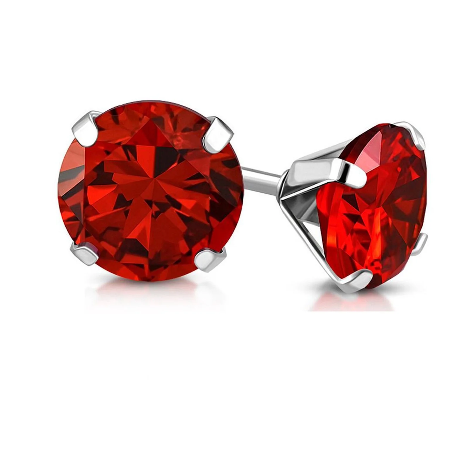 S925 Sterling Silver 2 Carats CZ Diamond Stud Earrings Ruby - Image 2