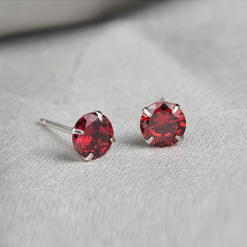S925 Sterling Silver 2 Carats CZ Diamond Stud Earrings Ruby - Image 6