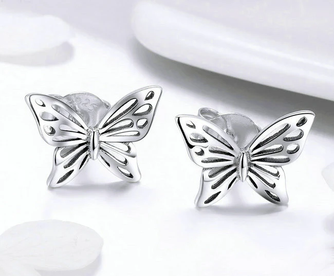 S925 Sterling Silver Butterfly Stud Earrings
