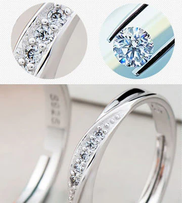 S925 Sterling Silver Concave-convex CZ Diamond Wedding Engagement Ring (Ladies) - Image 6