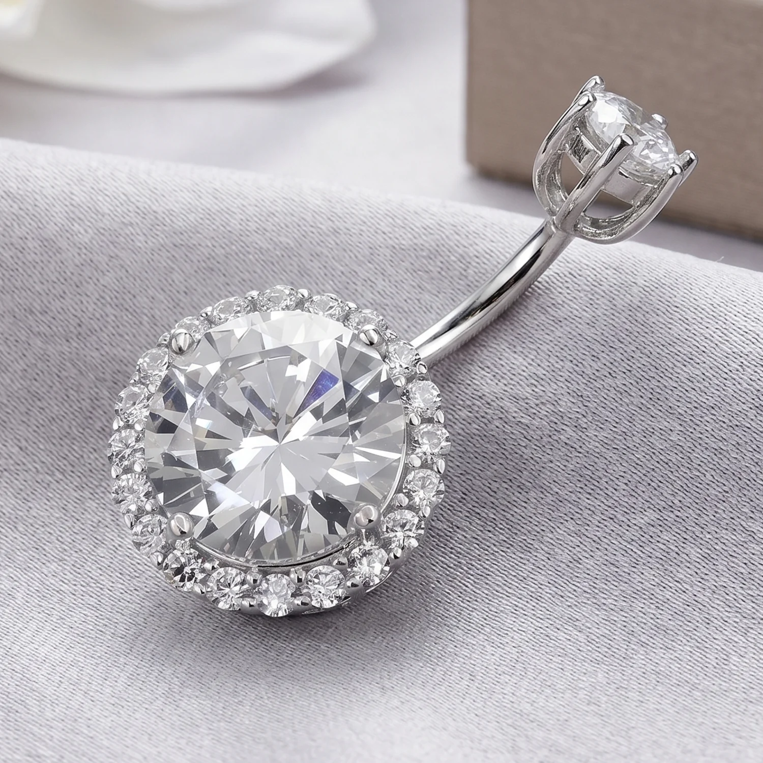 S925 Sterling Silver CZ Diamond Navel Ring Body Piercing