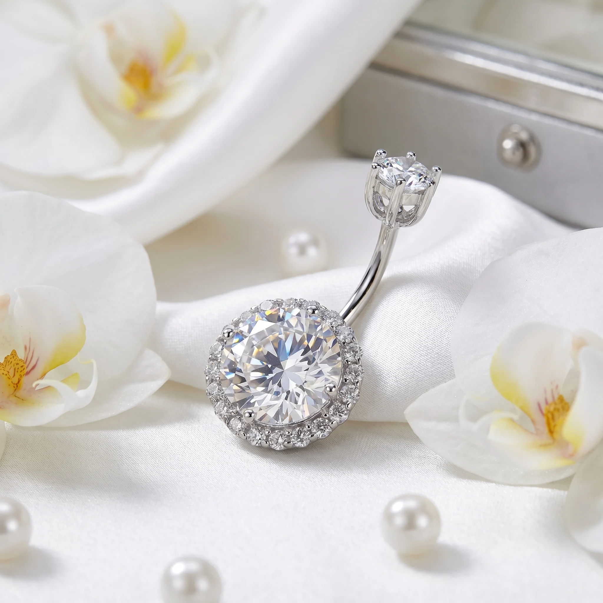 S925 Sterling Silver CZ Diamond Navel Ring Body Piercing - Image 3