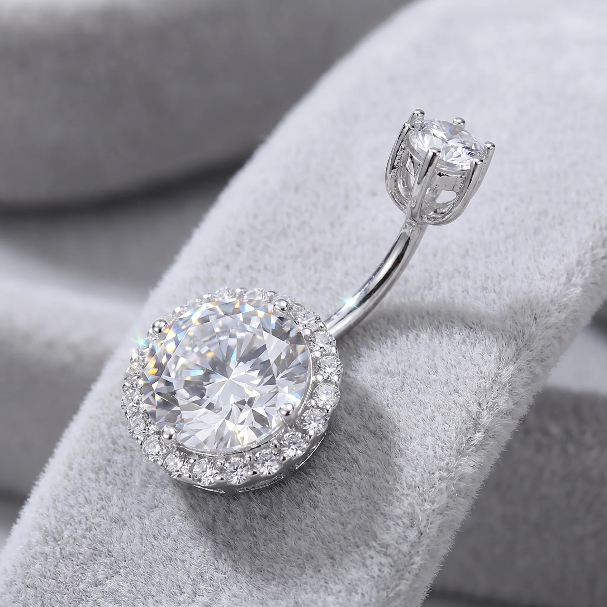 S925 Sterling Silver CZ Diamond Navel Ring Body Piercing - Image 6