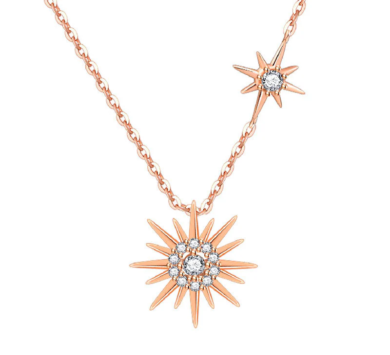 S925 Sterling Silver CZ Diamond Sun Pendant Rose Gold Necklace - Image 10