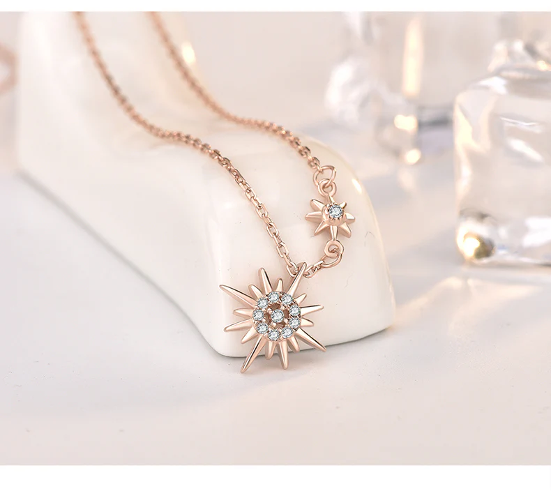 S925 Sterling Silver CZ Diamond Sun Pendant Rose Gold Necklace - Image 8