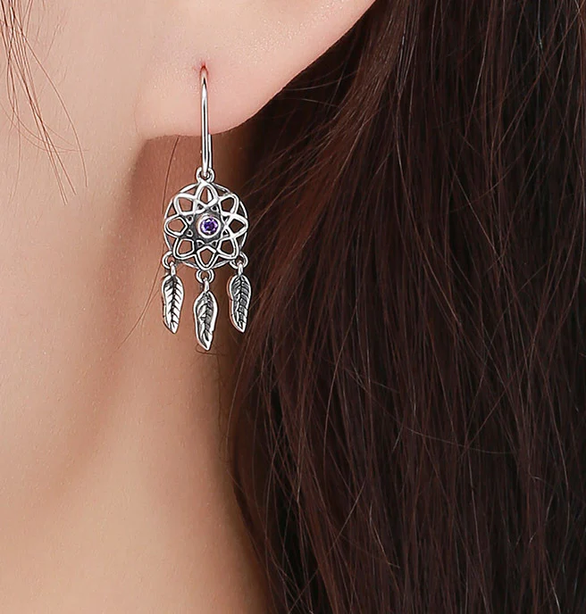 S925 Sterling Silver Dream Catcher Dangle Earrings - Image 3
