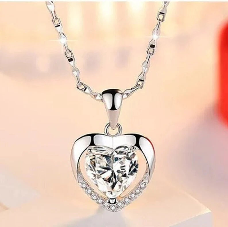 S925 Sterling Silver Eternal Heart Pendant CZ Diamond Necklace - Image 2