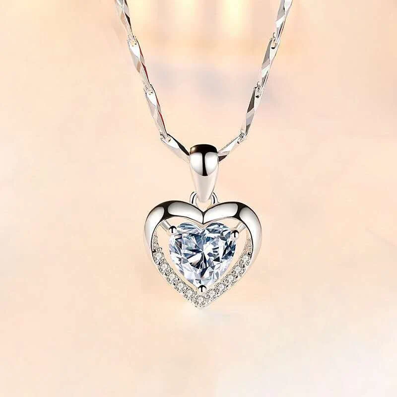 S925 Sterling Silver Eternal Heart Pendant CZ Diamond Necklace - Image 3