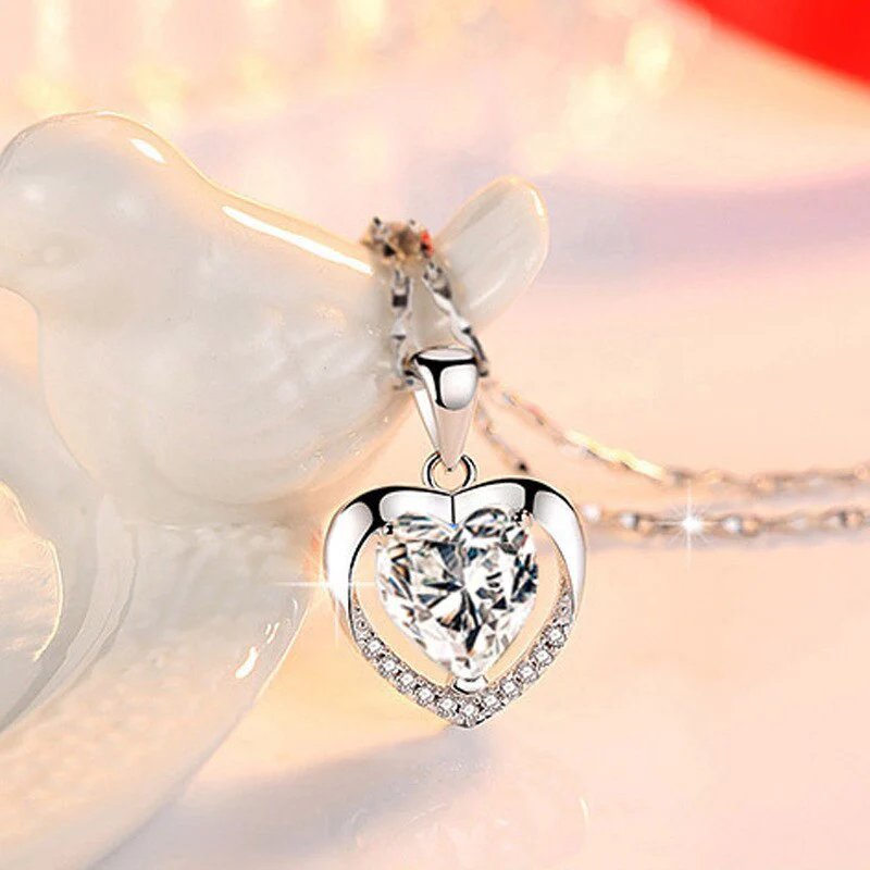S925 Sterling Silver Eternal Heart Pendant CZ Diamond Necklace - Image 4