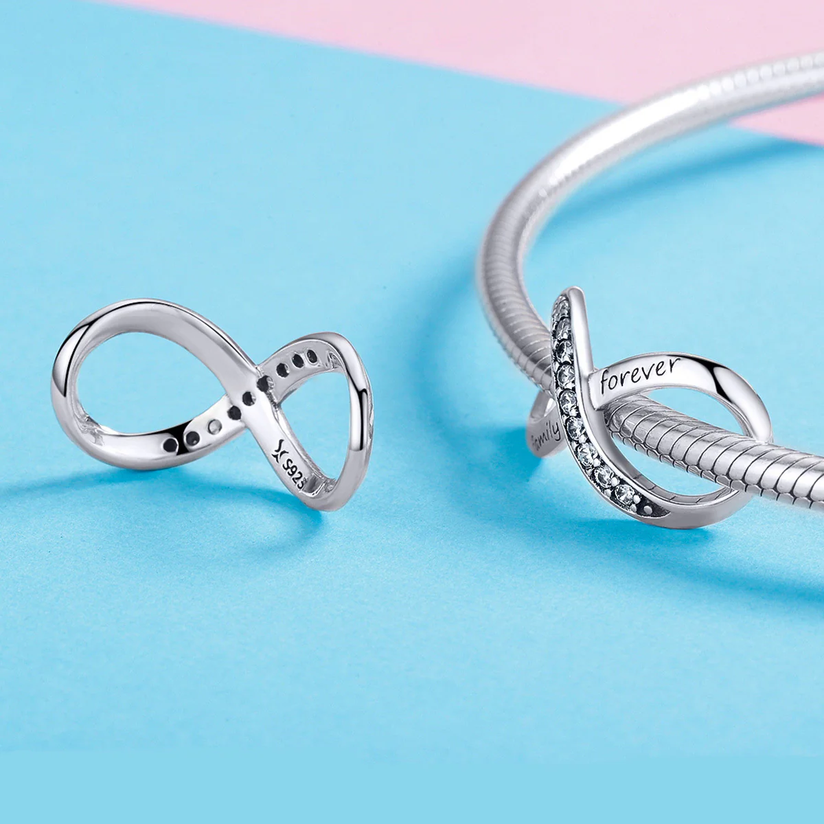 S925 Sterling Silver Infinity Love Family Forever Charm Pendant - Image 5