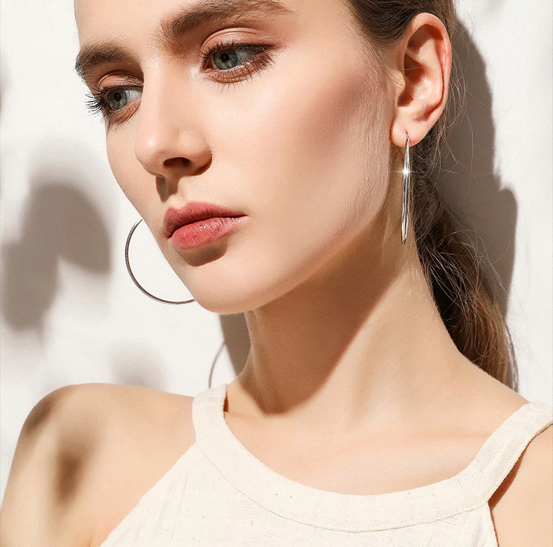 S925 Sterling Silver Polished Round Circle Large Hoop Earrings - Image 6
