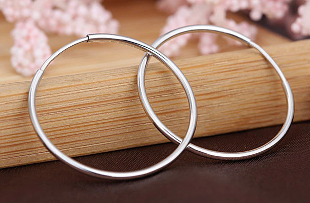 S925 Sterling Silver Polished Round Circle Large Hoop Earrings - Image 7
