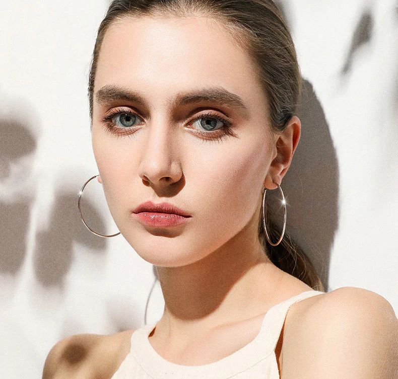 S925 Sterling Silver Polished Round Circle Large Hoop Earrings - Image 8