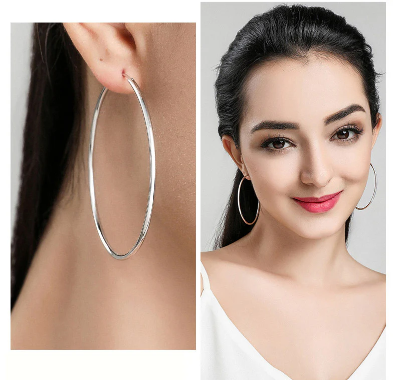S925 Sterling Silver Polished Round Circle Large Hoop Earrings - Image 9
