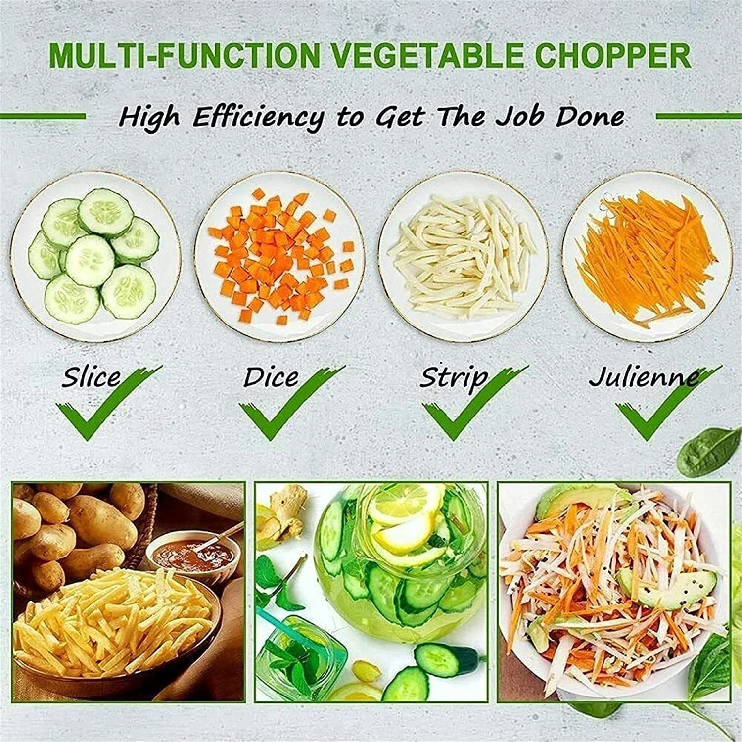 Safe Slice Mandoline Slicer Kitchen Chopper Food Processor Vegetable Dicer Cutter (Green) - Image 7