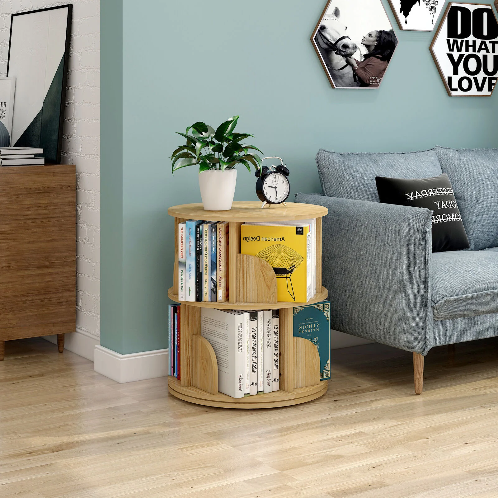 Sanctuary 360-degree Rotating 2 Tier Display Shelf Bookcase Organiser (Oak) - Image 10