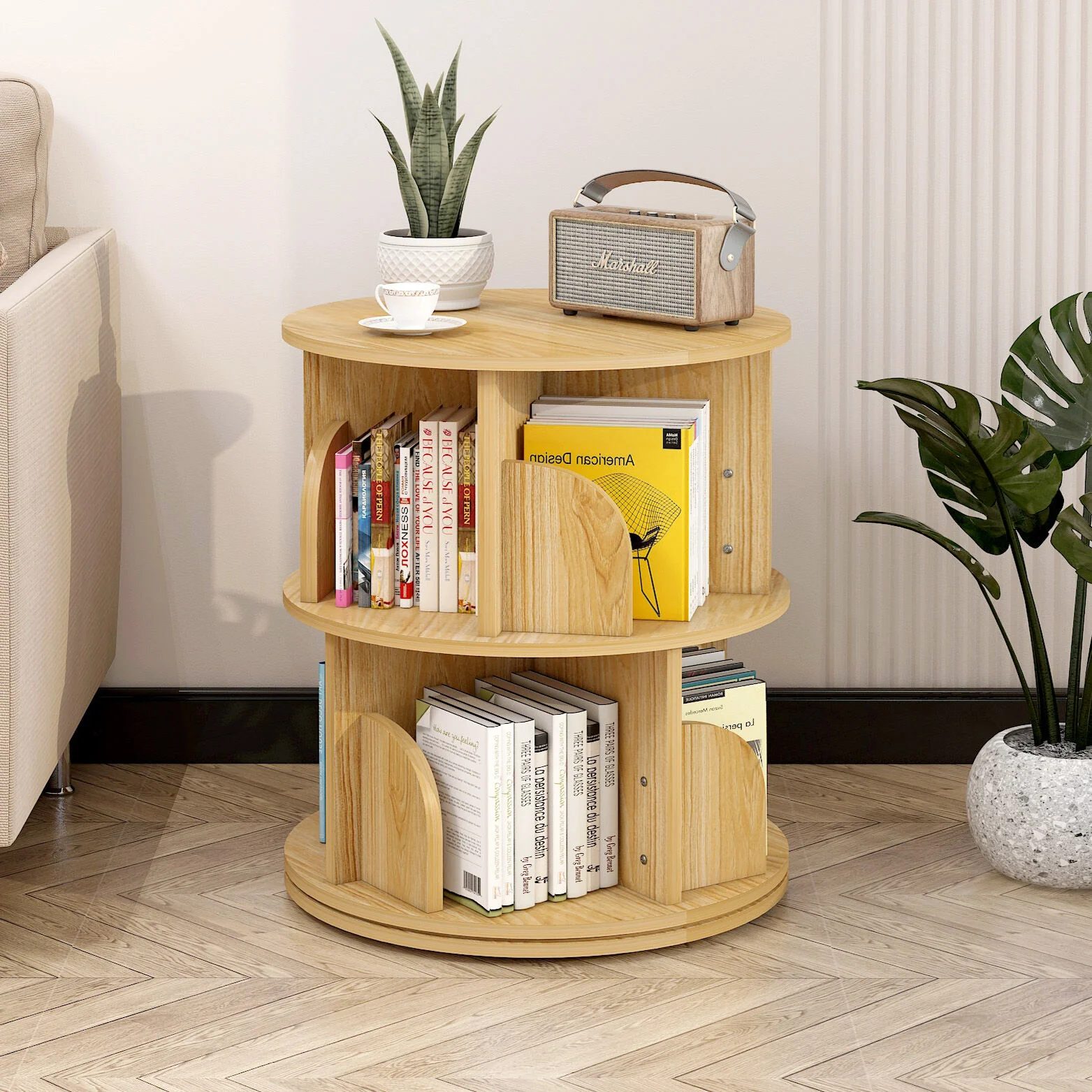 Sanctuary 360-degree Rotating 2 Tier Display Shelf Bookcase Organiser (Oak) - Image 5